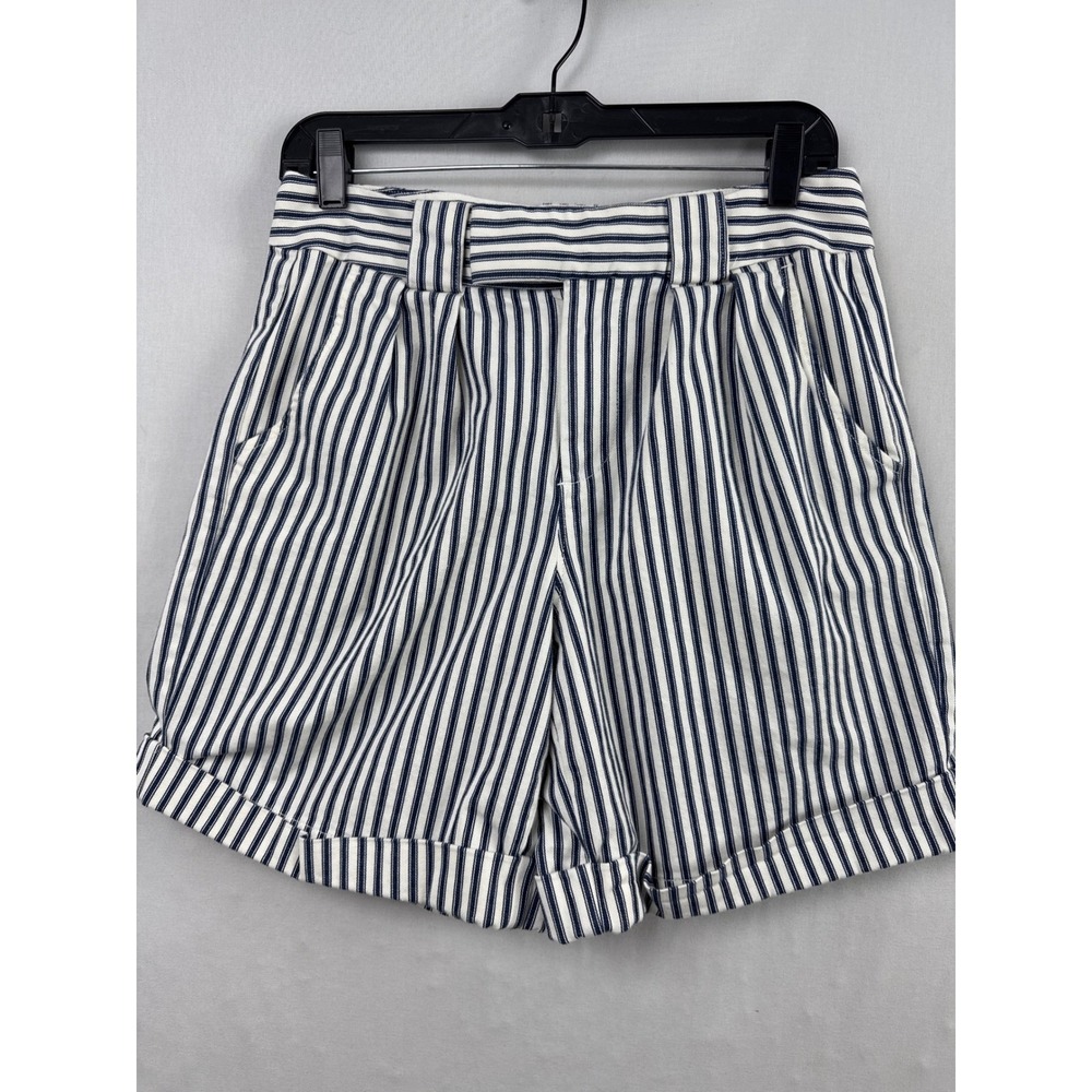 Lands' End Striped Shorts Womens 4 Blue White Pleated Cuffed High Rise Excellent
